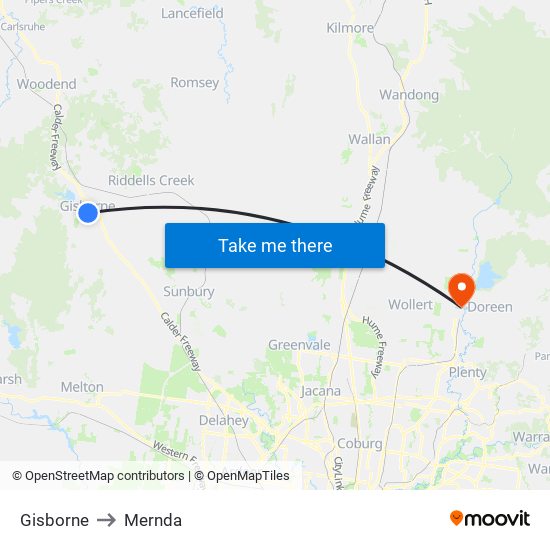 Gisborne to Mernda map