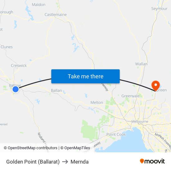 Golden Point (Ballarat) to Mernda map