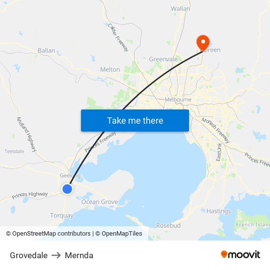 Grovedale to Mernda map