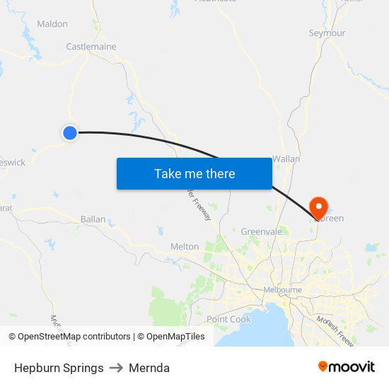 Hepburn Springs to Mernda map