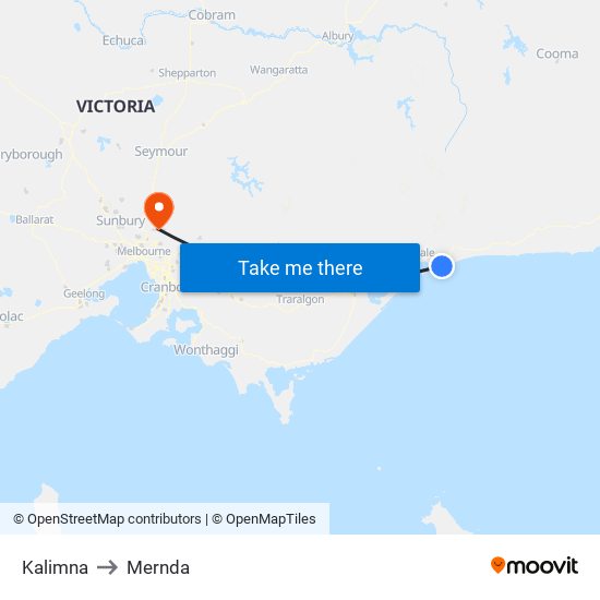 Kalimna to Mernda map