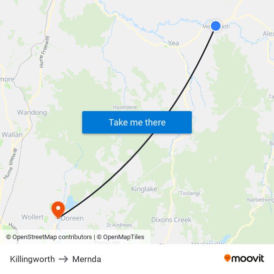 Killingworth to Mernda map