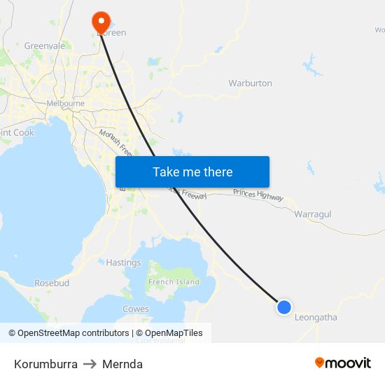 Korumburra to Mernda map