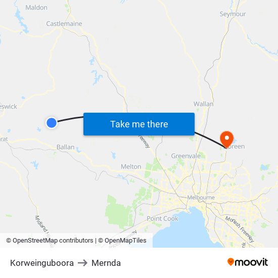 Korweinguboora to Mernda map