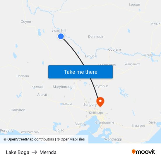 Lake Boga to Mernda map