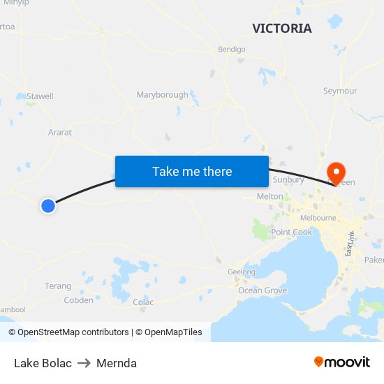 Lake Bolac to Mernda map