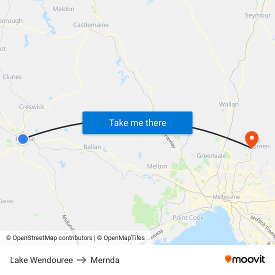 Lake Wendouree to Mernda map