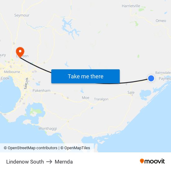 Lindenow South to Mernda map