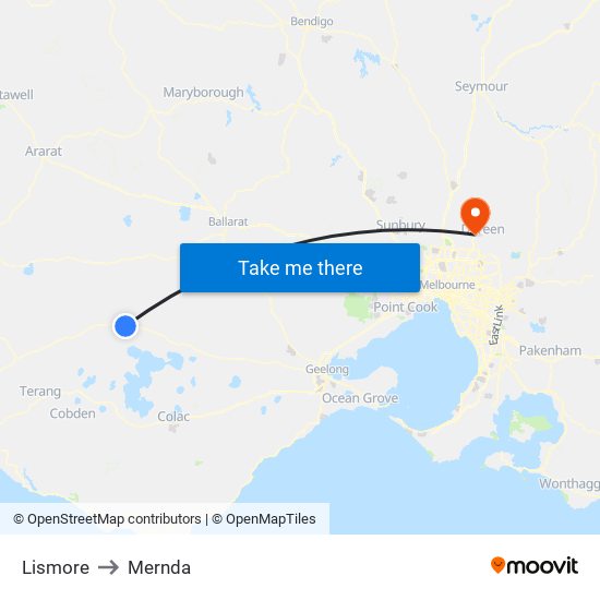 Lismore to Mernda map