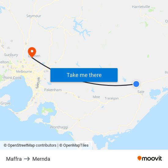 Maffra to Mernda map