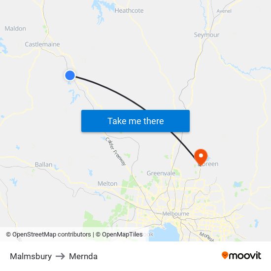 Malmsbury to Mernda map