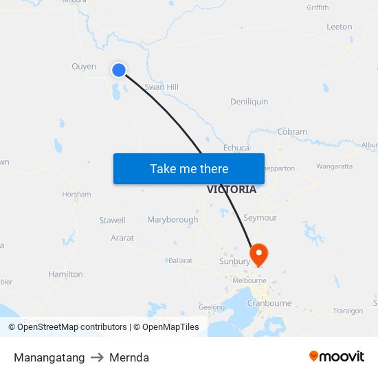 Manangatang to Mernda map