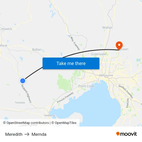 Meredith to Mernda map