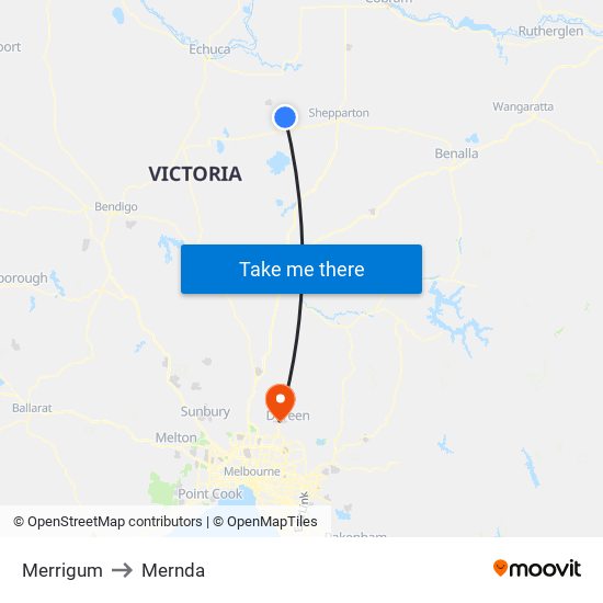 Merrigum to Mernda map