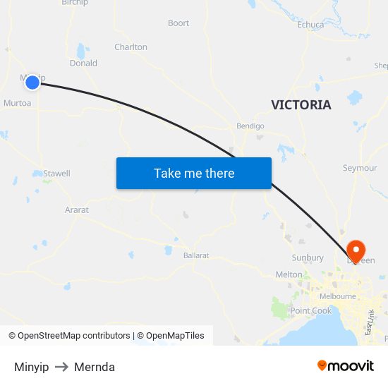 Minyip to Mernda map