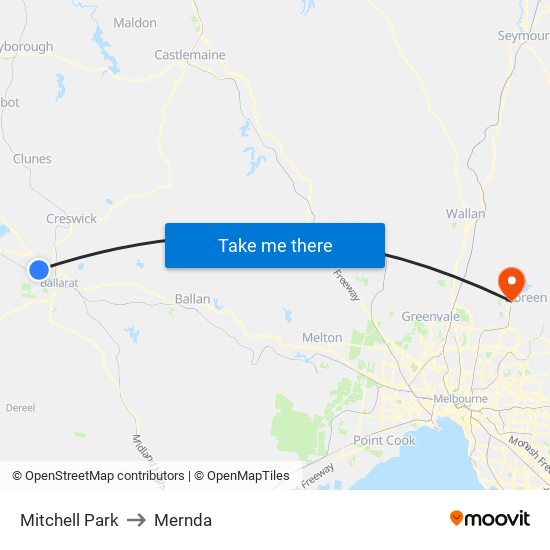 Mitchell Park to Mernda map