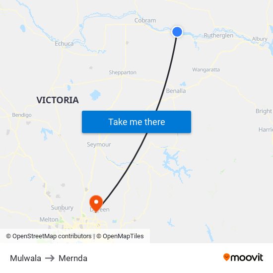 Mulwala to Mernda map