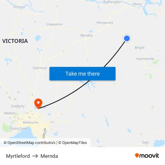 Myrtleford to Mernda map