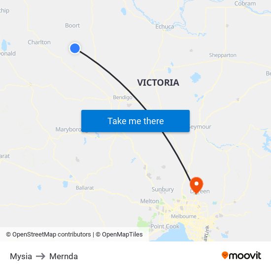 Mysia to Mernda map