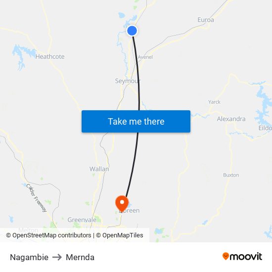 Nagambie to Mernda map