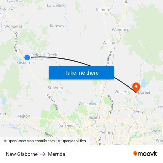 New Gisborne to Mernda map