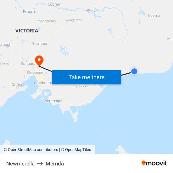 Newmerella to Mernda map