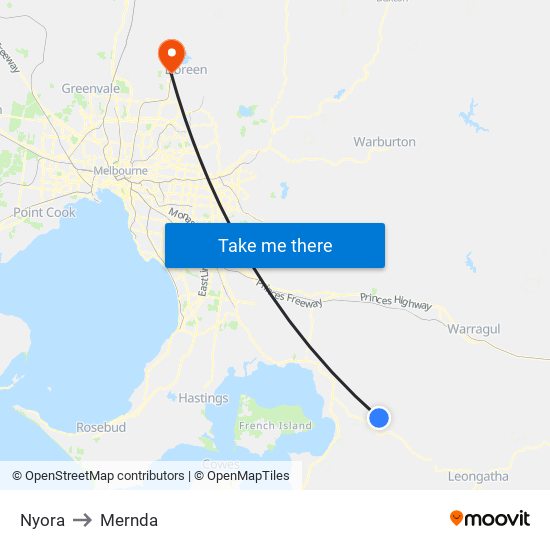 Nyora to Mernda map