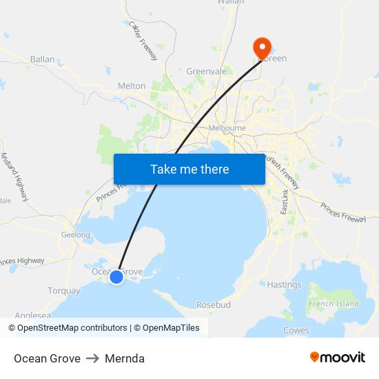 Ocean Grove to Mernda map