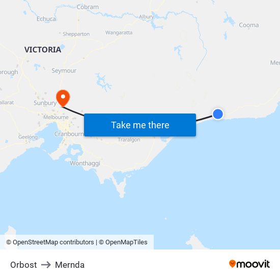 Orbost to Mernda map