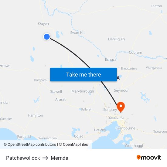 Patchewollock to Mernda map