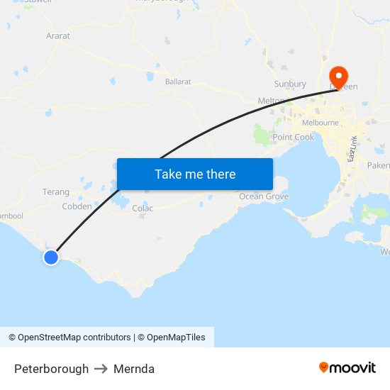 Peterborough to Mernda map