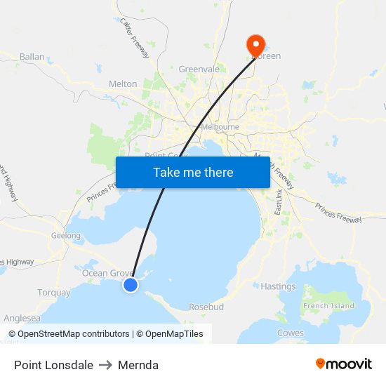 Point Lonsdale to Mernda map