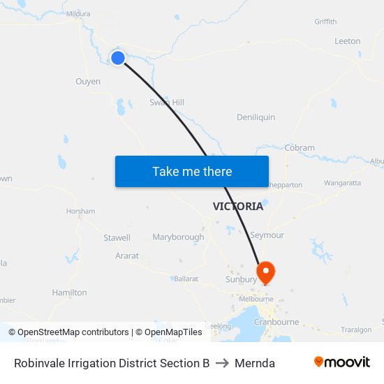 Robinvale Irrigation District Section B to Mernda map
