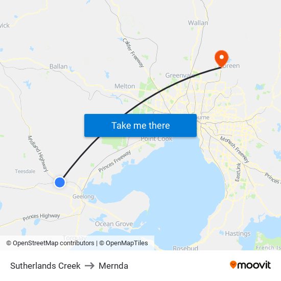 Sutherlands Creek to Mernda map