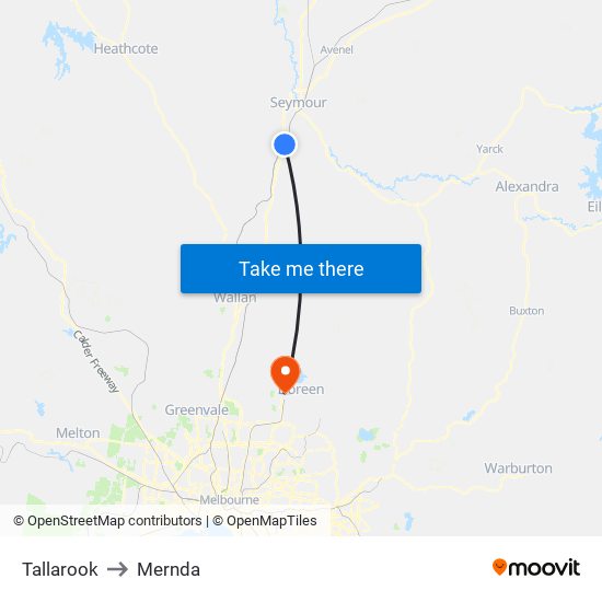 Tallarook to Mernda map