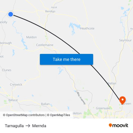 Tarnagulla to Mernda map