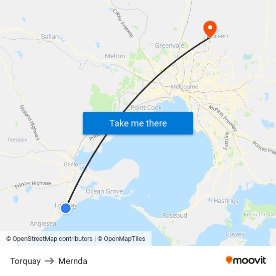 Torquay to Mernda map