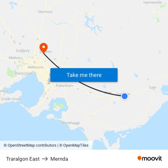 Traralgon East to Mernda map