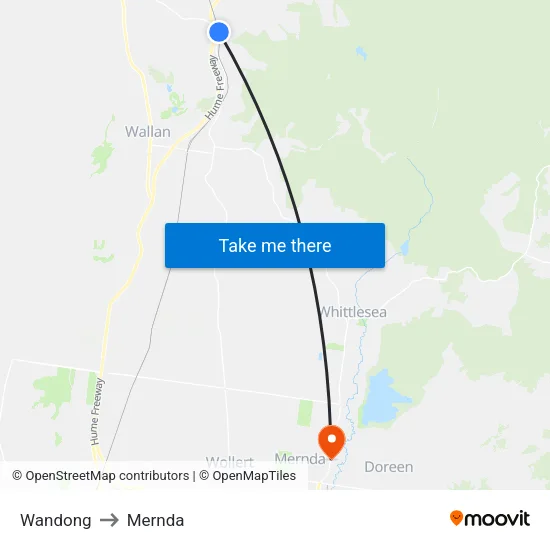 Wandong to Mernda map