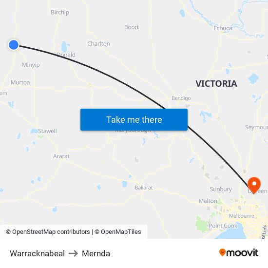 Warracknabeal to Mernda map