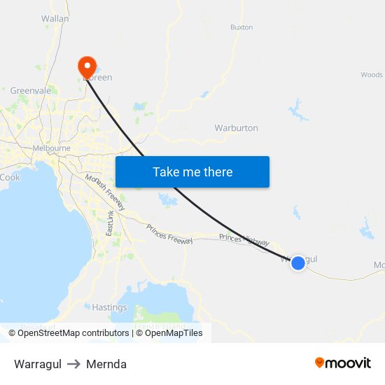 Warragul to Mernda map