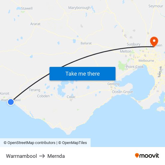 Warrnambool to Mernda map