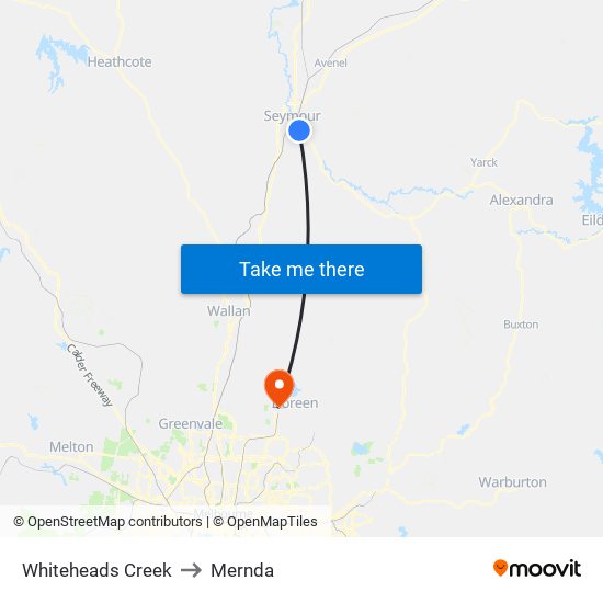 Whiteheads Creek to Mernda map