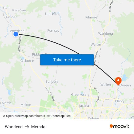 Woodend to Mernda map