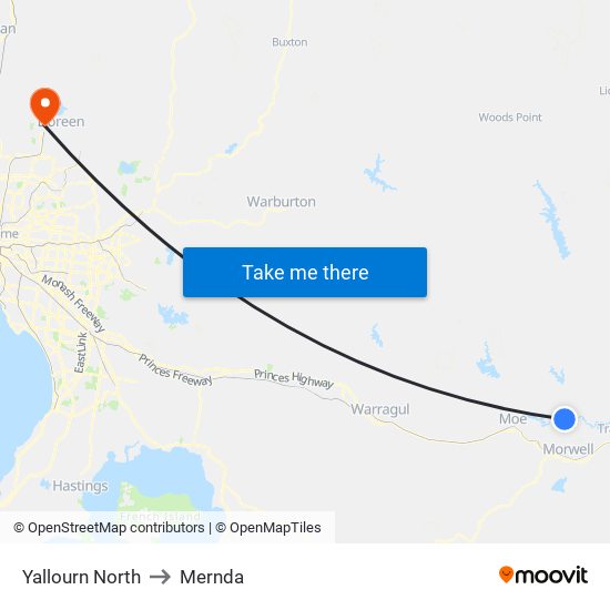 Yallourn North to Mernda map