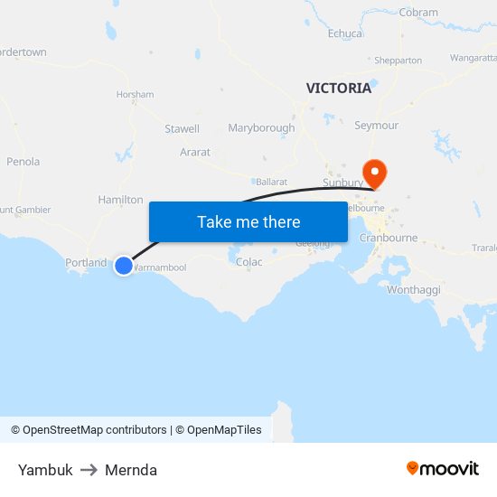 Yambuk to Mernda map