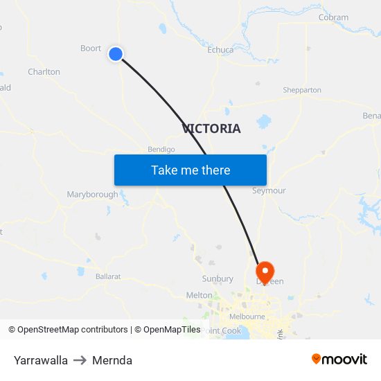 Yarrawalla to Mernda map