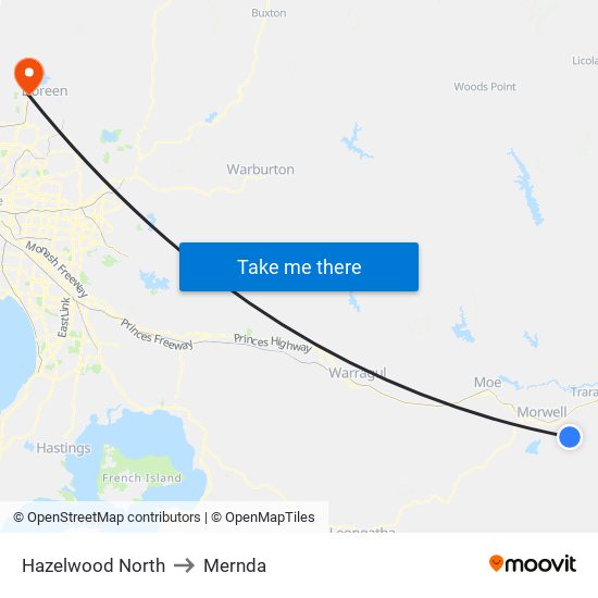 Hazelwood North to Mernda map