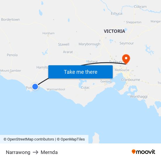 Narrawong to Mernda map