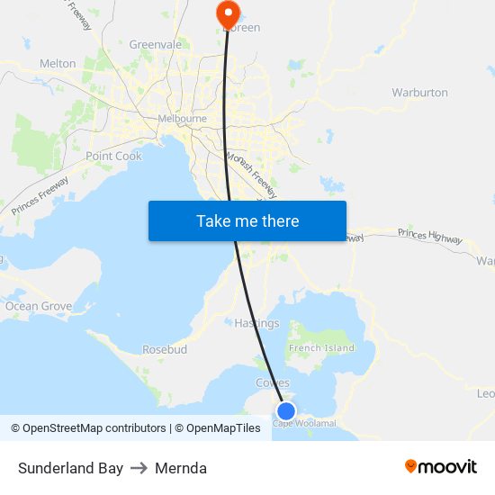 Sunderland Bay to Mernda map